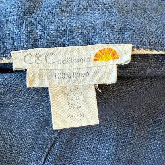 C&C California Linen Jacket Military Style Button Down Blue Size M - Picture 8 of 8